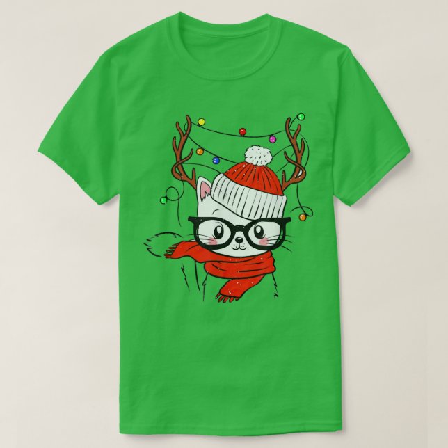 Rentierkatze Weihnachts Weihnachtslicht Weihnachts T-Shirt (Design vorne)