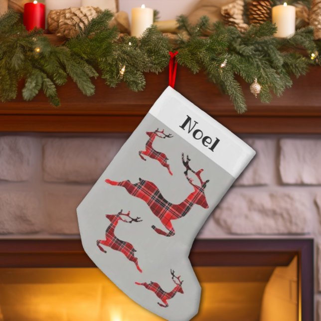 Rentiermuster auf kariertem Weihnachten Kleiner Weihnachtsstrumpf (Von Creator hochgeladen)