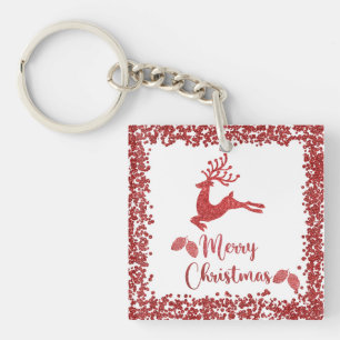 Rentierroter Glitzer - frohe Weihnachten Schlüsselanhänger