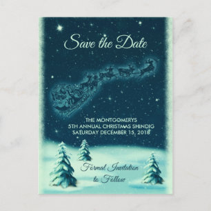 Rentiers Pulling Santa Claus Xmas Save the Date Postkarte