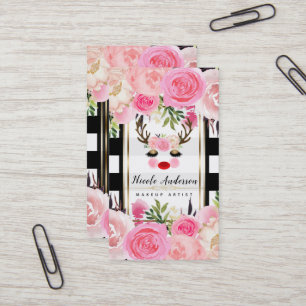 Rentierschminke Gold Glitter Augen Rosa Floral Visitenkarte