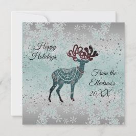 Rentierschneeflocken Weihnachten Glitzer Karte