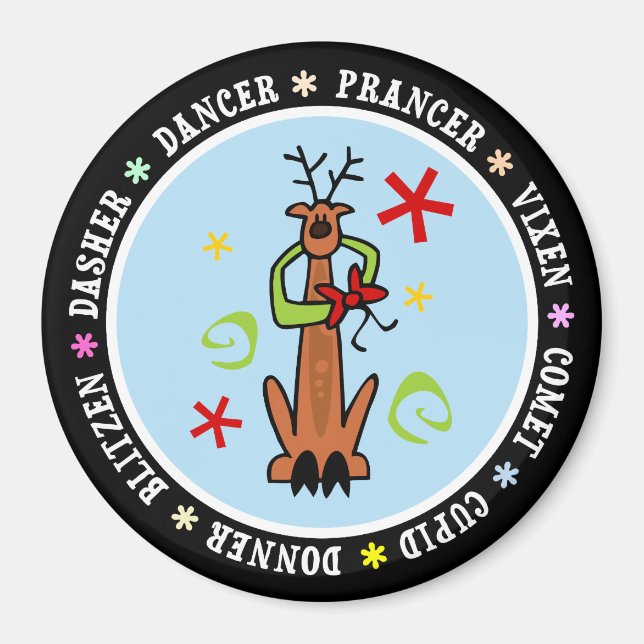 Rentierstars & Wirbel Cartoon Magnet (Vorne)