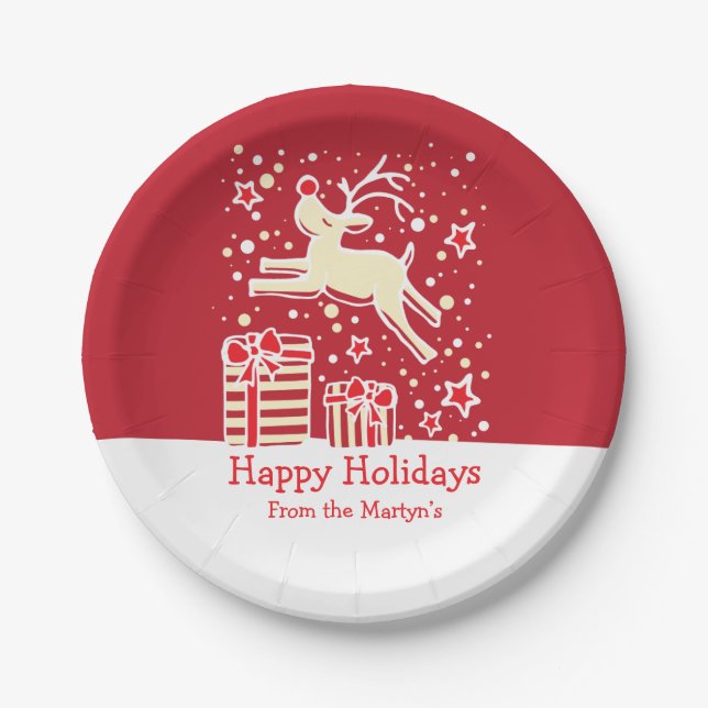 Rentiervogelmuster aus Rotpapier-Teller Pappteller (Vorderseite)