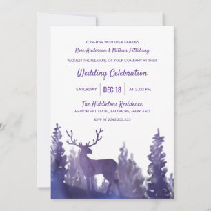 Rentierwasserfarbe Lila   Winterhochzeit Einladung