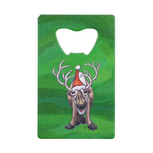 Rentierweihnachtsfest auf Green Kreditkarten Flaschenöffner (Vorderseite)
