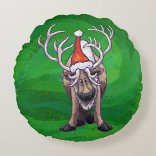 Rentierweihnachtsfest auf Green Rundes Kissen