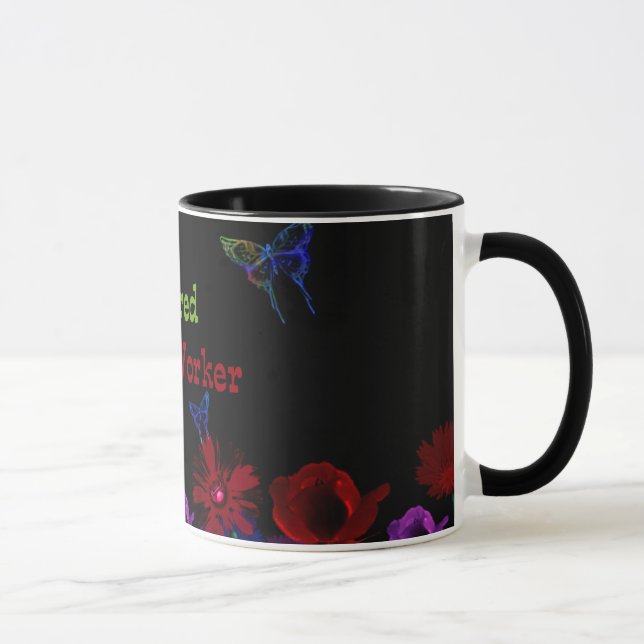 Rentner Sozialarbeiter, abstraktes Blumendesign Tasse (Rechts)