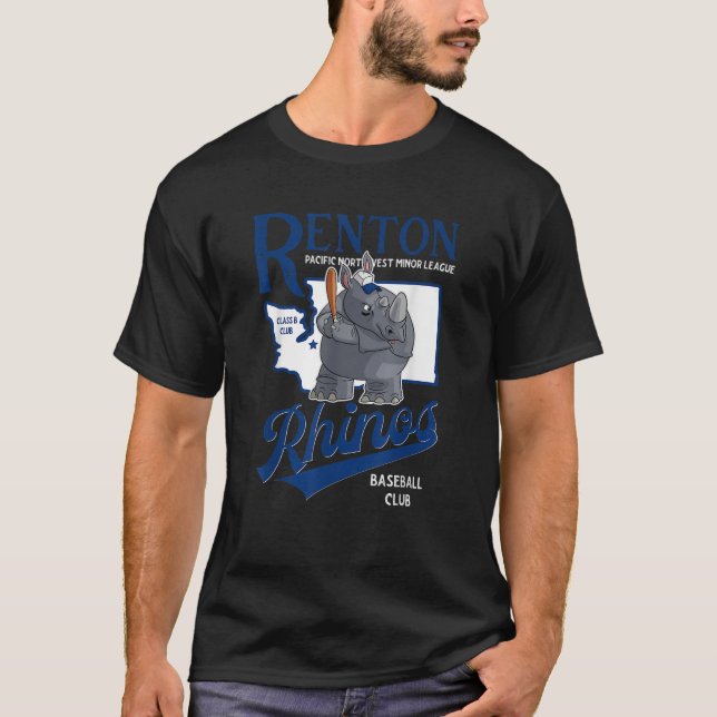 Renton Rhinos Retro Mini League Baseball Team T-Shirt (Vorderseite)
