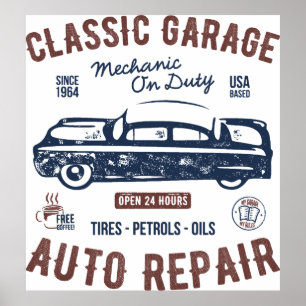 Reparatur des Auto der klassischen Garage Poster