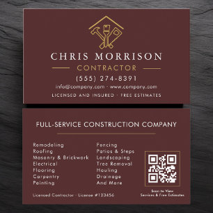 Reparaturdienstleister Bordeaux Gold QR-Code Visitenkarte