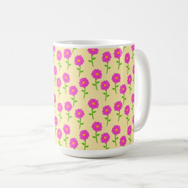 Repeat Flower Pattern with Hot Pink Flowers Kaffeetasse (VorderseiteRechts)