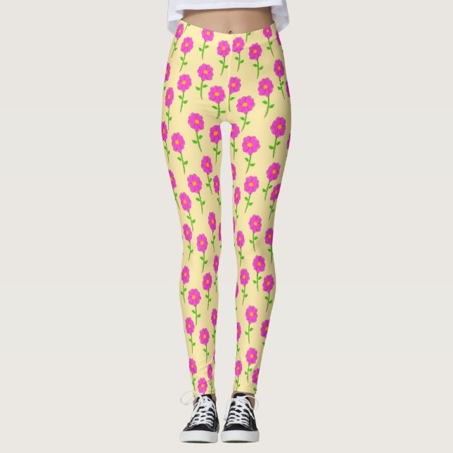 Repeat Flower Pattern with Hot Pink Flowers Leggings (Vorderseite)