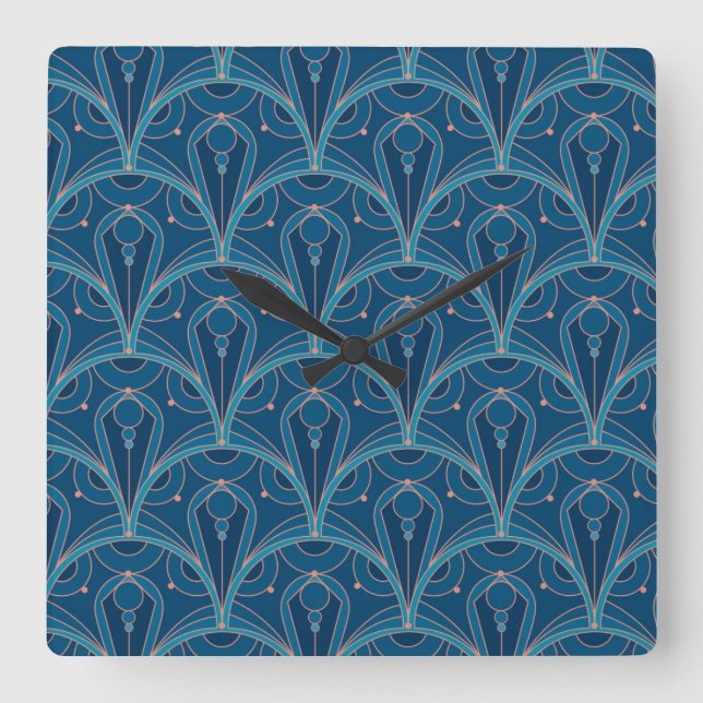Repeating geometric Art Deco pattern Quadratische Wanduhr (Vorderseite)