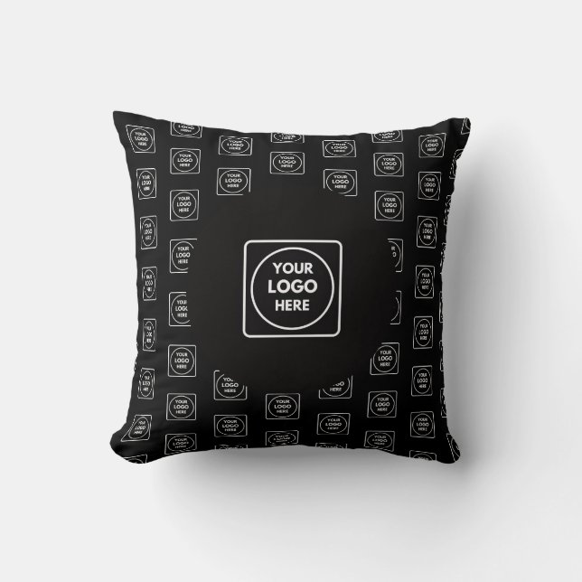 Repeating Logo & Background Black Branding Throw  Kissen (Vorderseite)
