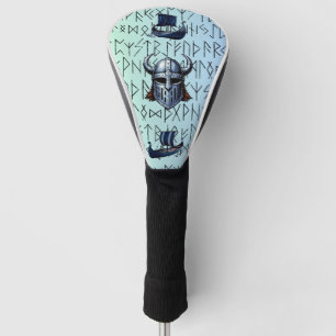 Repeating Viking Ships and Helmet Design over Rune Golf Headcover