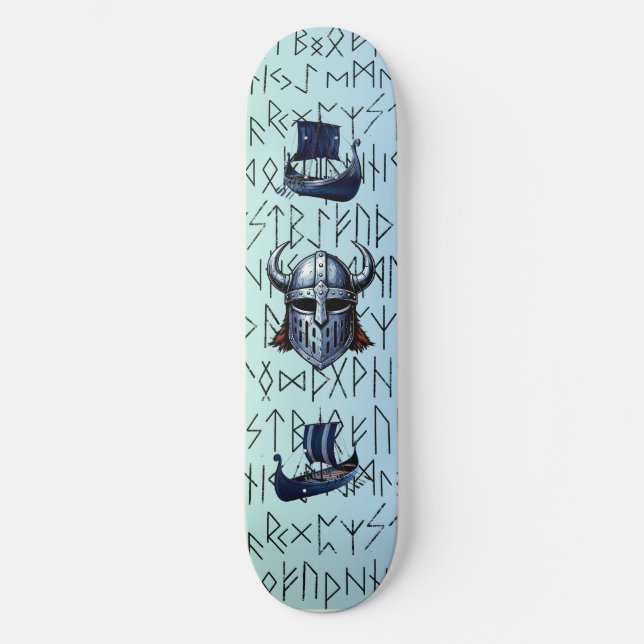 Repeating Viking Ships and Helmet Design over Rune Skateboard (Vorderseite)