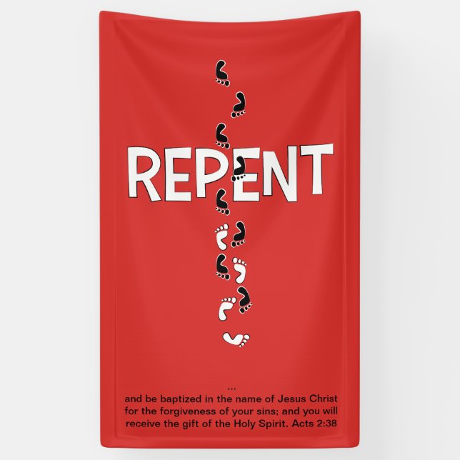 REPENT Footprints Cross Banner (Vertikal)
