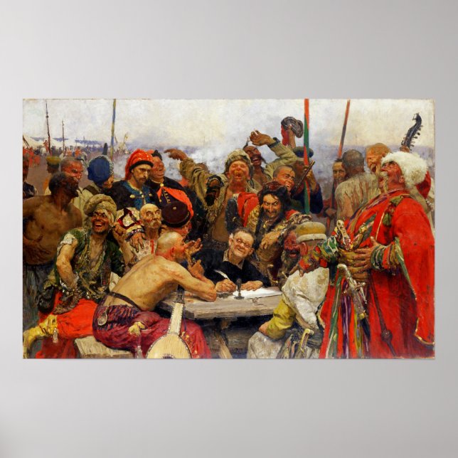 Repin - Zaporozhianer reagieren auf Sultan Mahmud  Poster (Vorne)