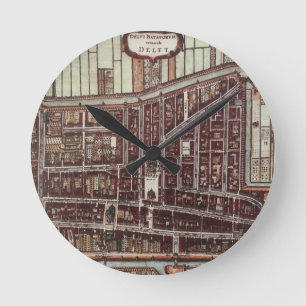 Replica city map of Delft 1649 Runde Wanduhr