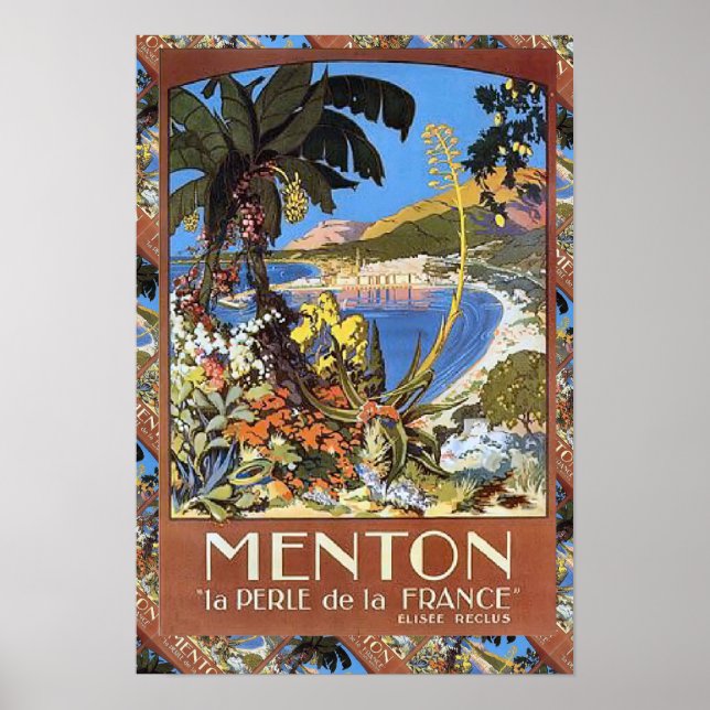 Replica Vintage Reise, Menton Französische Riviera Poster (Vorne)