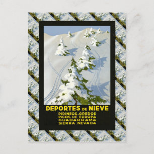 Replik eines Vintage-Skiplakats, Picos de Europa Postkarte