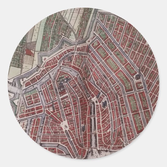 Replik Stadtplan von Amsterdam 1652 Runder Aufkleber (Vorderseite)