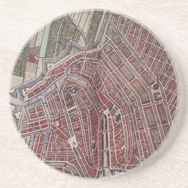 Replik Stadtplan von Amsterdam 1652 Sandstein Untersetzer (Vorne)