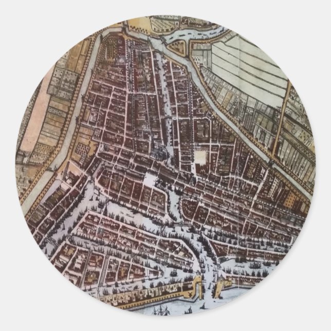 Replik Stadtplan von Rotterdam 1652 Runder Aufkleber (Vorderseite)
