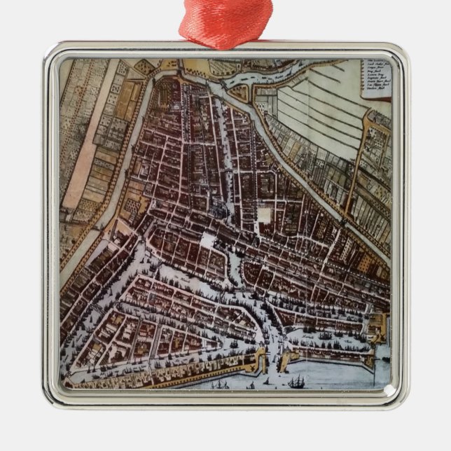 Replik Stadtplan von Rotterdam 1652 Silbernes Ornament (Vorne)