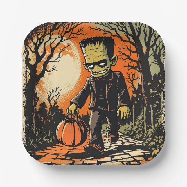 Replik "Trick or Treat Frankie" Circa 1950er Pappteller (Vorderseite)