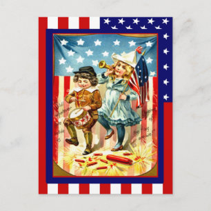 Replik Vintage 4. Juli, feiernde Kinder Postkarte