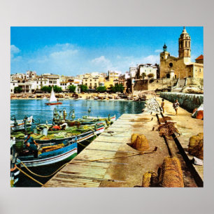 Replik Vintage Spanien, Sitges Uferpromenade Poster