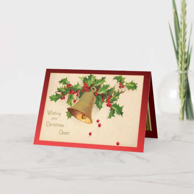 Replik-Vintages Weihnachten, Stechpalme, Beeren, Feiertagskarte (Vorderseite)