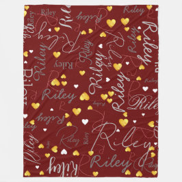 Replizierte Namen Initialen und Goldherzen dunkelr Fleecedecke