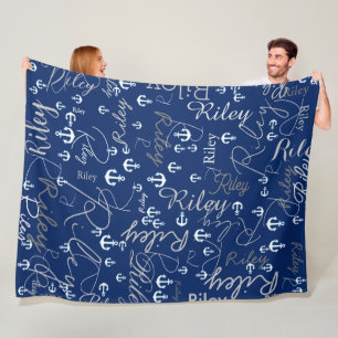 Replizierte Names Initials and Anchors Navy Fleecedecke