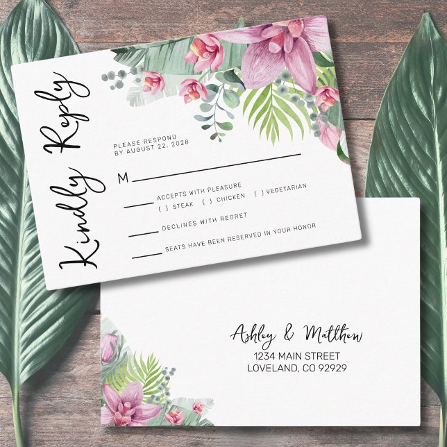 Reply Tropical Wedding Begleitkarte (Watercolor Reply RSVP Floral Tropical Palm Wedding Enclosure Card)