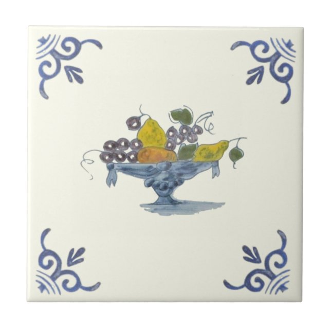 Repro 17. Jahrhundert Delft Fruchtschale Fliese (Vorderseite)