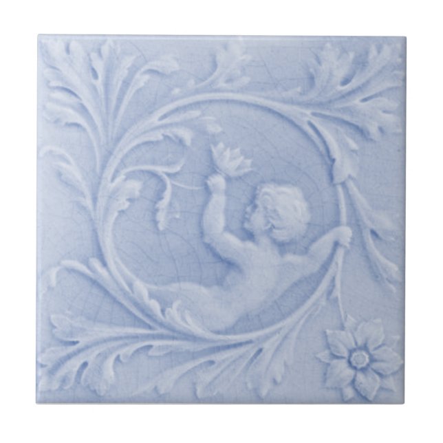 Repro 1880 Minton Imitats Relief Cherub Light Blue Fliese (Vorderseite)