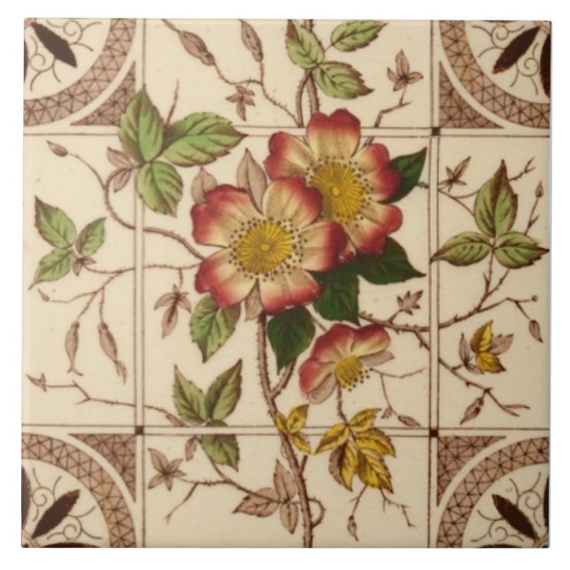 Repro 1885 Booth Aesthetic Wild Rose Transferware Fliese (Vorderseite)