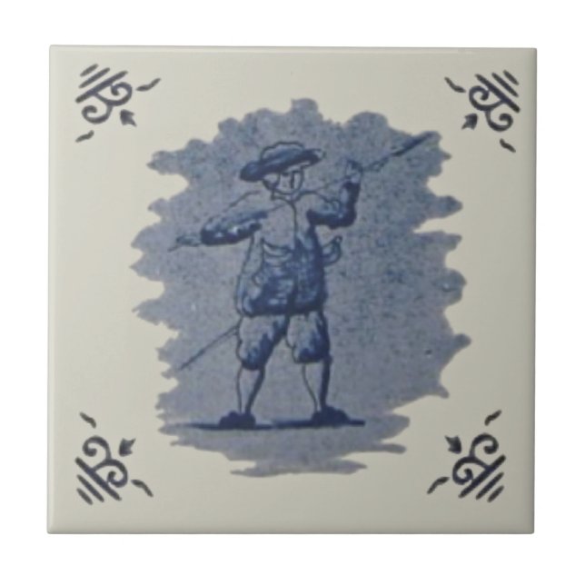 Repro Antike Niederländische Blaue Delft Figurale  Fliese (Vorderseite)