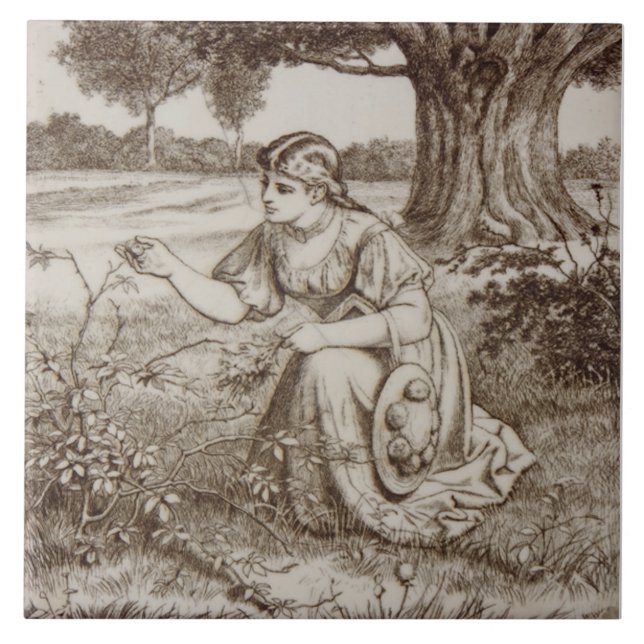 Repro Antique 1880s Minton Sepia Country Life Fliese (Vorderseite)