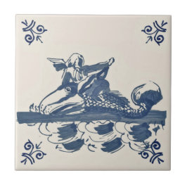 Repro Antique Blue Delft Angeln Fisch Ozean Fliese