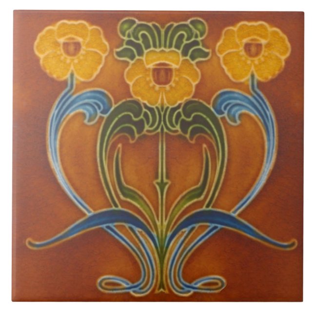 Repro Art Nouveau Herbstfarben Floral Fliese (Vorderseite)