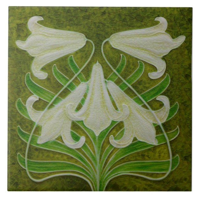 Repro Art Nouveau Osterlilie auf Mottel Green Fliese (Vorderseite)