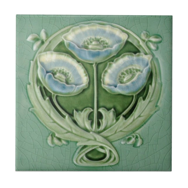 Repro Art Novueau Soft Blue Green Popes Floral Fliese (Vorderseite)