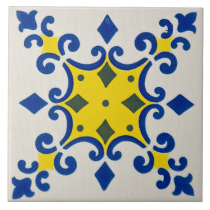 Repro Azulejos Portugiesisch Geometric Yellow Blue Fliese