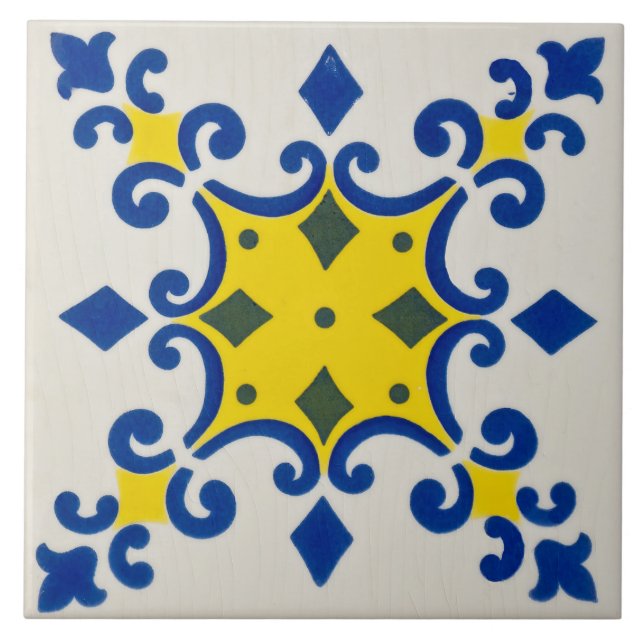 Repro Azulejos Portugiesisch Geometric Yellow Blue Fliese (Vorderseite)