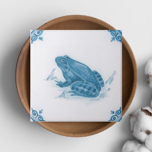 Repro Blau-Weiße Delfter Frosch Fliese
