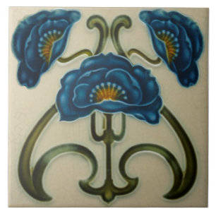 Repro Blue Poppies Jugendstil Keramik Tile Fliese